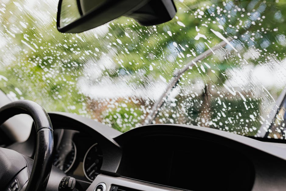 Clear view through a newly installed car windshield while driving